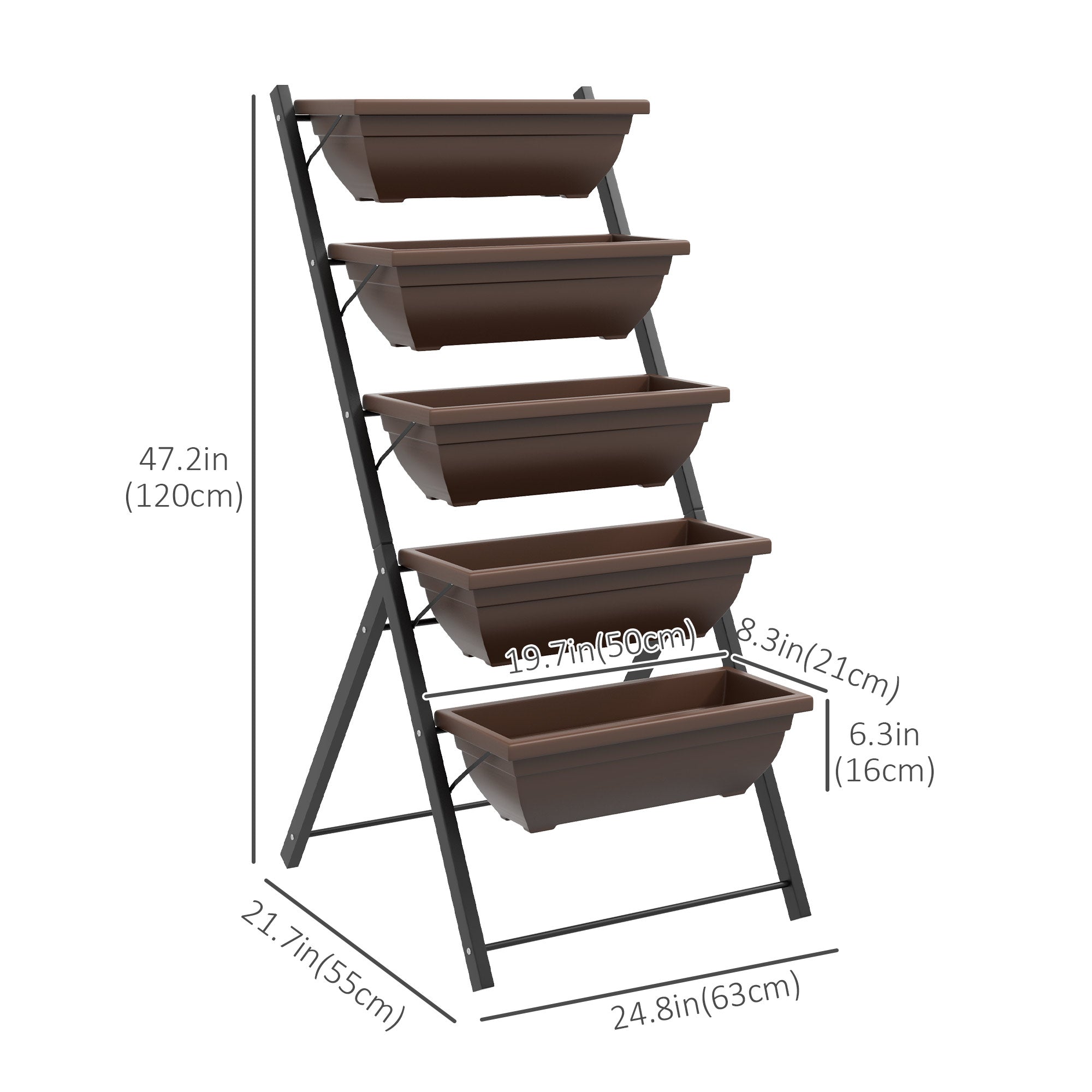 5-Tier Raised Garden Bed with 5 Planter Box, Outdoor Plant Stand Grow Containers with Leaking Holes, Brown Plant Stands   at Gallery Canada