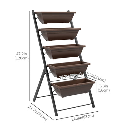 5-Tier Raised Garden Bed with 5 Planter Box, Outdoor Plant Stand Grow Containers with Leaking Holes, Brown Plant Stands   at Gallery Canada