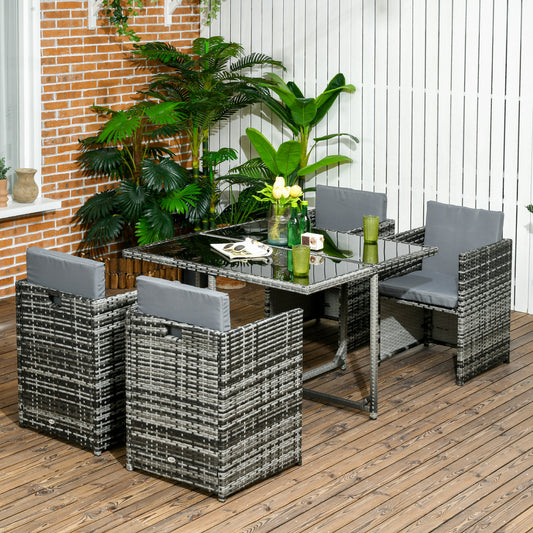 5-Piece Rattan Outdoor Dining Set with Cushions & Tempered Glass Table, Gray Outdoor Dining Sets Multi Colour  at Gallery Canada