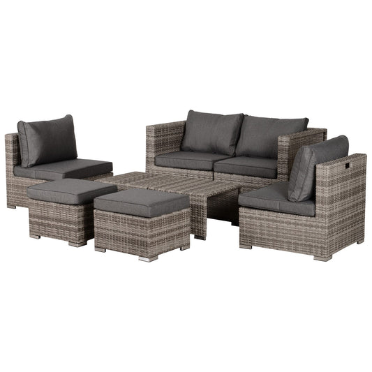 8 Pieces Patio Furniture Set, Outdoor Wicker Rattan Sofa Set Yard Conversation Reclining Seat Tea Table and Footstool Garden Patio Furniture w/ 2 Set Cushion Cover Grey &; Orange - Gallery Canada