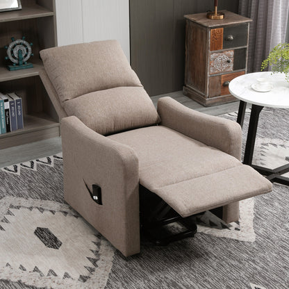 Electric Lift Recliner Chair Rising Power Chaise Lounge Fabric Sofa with Remote Control &; Side Pocket for Living Room, Brown Electric Power Lift Chairs   at Gallery Canada