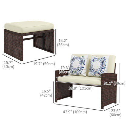 3-Piece PE Rattan Patio Furniture Set with Cushions and Footstools, Beige Patio Furniture Sets   at Gallery Canada