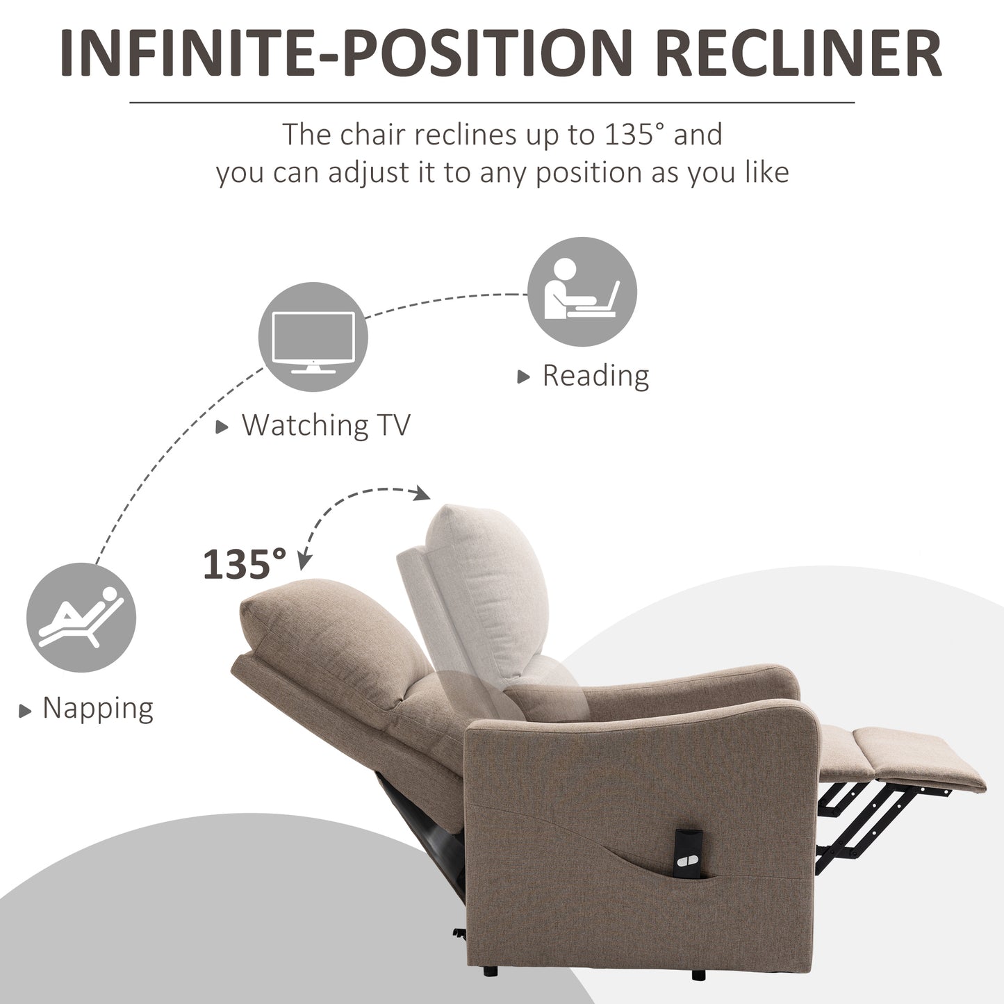 Electric Lift Recliner Chair Rising Power Chaise Lounge Fabric Sofa with Remote Control &; Side Pocket for Living Room, Brown Electric Power Lift Chairs   at Gallery Canada