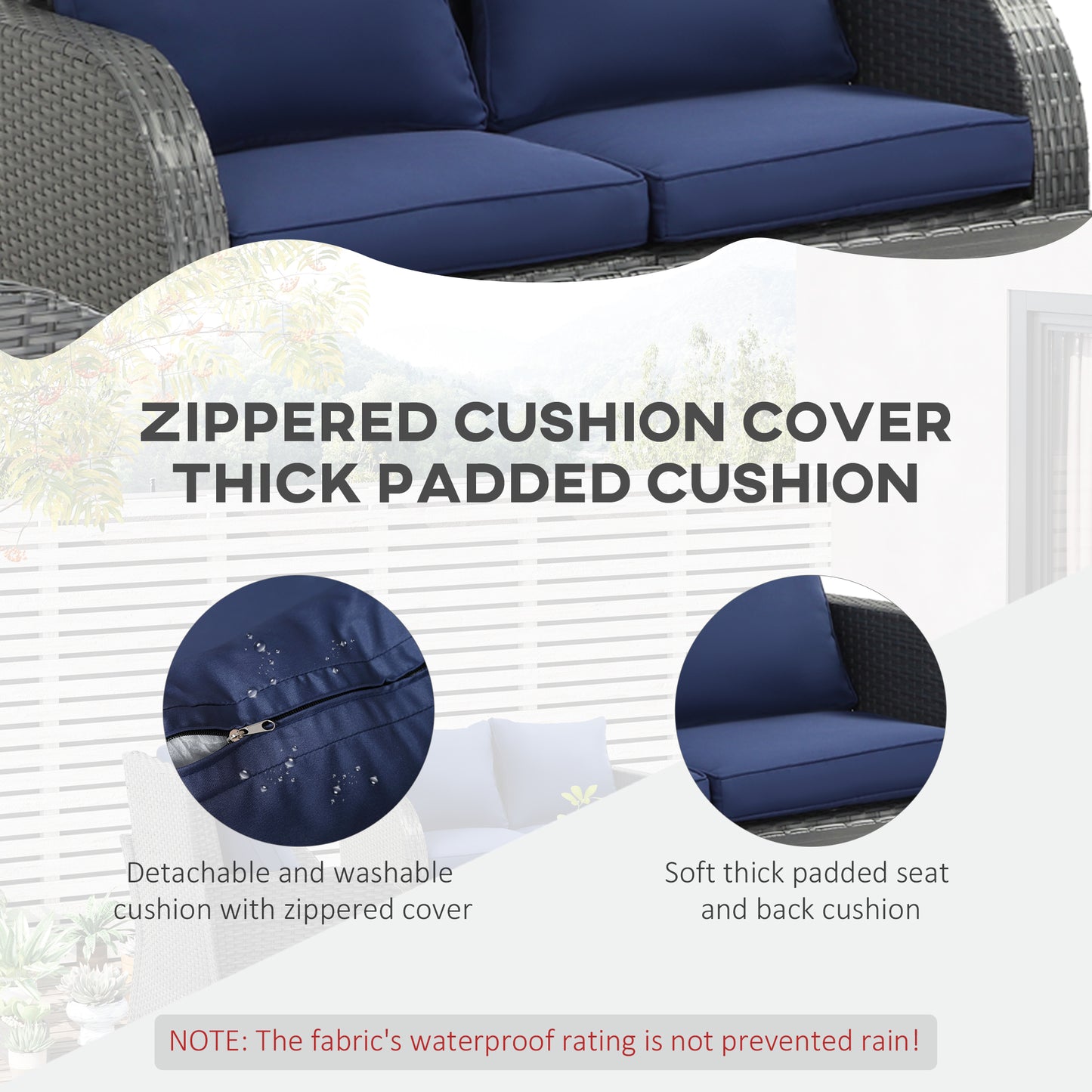 6-PCs Outdoor Rattan Wicker Sofa Set Angle Adjustable Recline Single Chair, w/ Gas Spring &; Soft Washable Cushions, Dark Blue Patio Furniture Sets   at Gallery Canada