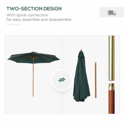 φ9' x 8' H Patio Umbrella, Market Umbrella with Hardwood Frame and Wind Vent, Outdoor Beach Parasol, Green Sun Umbrellas   at Gallery Canada