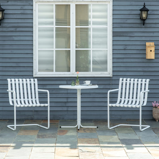 3 Pieces Patio Bistro Set, Metal Frame Garden Coffee Table Set with 2 Chairs &; Round Table for Outdoor Yard Porch Poolside Balcony, White Bistro Sets White  at Gallery Canada