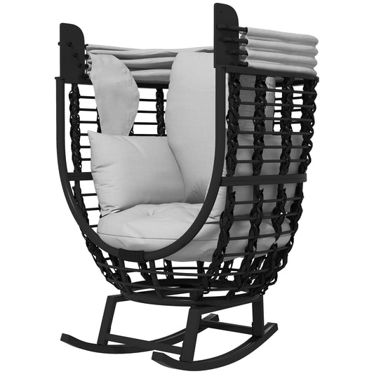 Outdoor PE Rattan Rocking Chair with Retractable Canopy, Cushions, for Garden, Balcony, Porch, Patio, Grey Patio Chairs Light Grey  at Gallery Canada