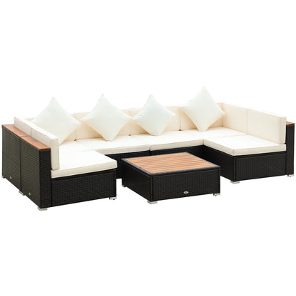 7-Piece Wicker Patio Furniture Set with Cushions and Acacia Table, Beige Patio Furniture Sets Multi Colour  at Gallery Canada