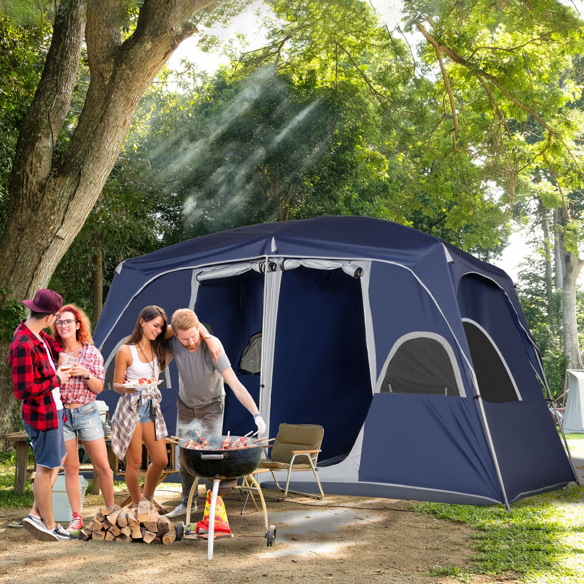 Camping Tent, Family Tent 4-8 Person 2 Room, with Large Mesh Windows, Easy Set Up for Backpacking Hiking Outdoor 13' x 9' x 7', Blue Camping Tents   at Gallery Canada