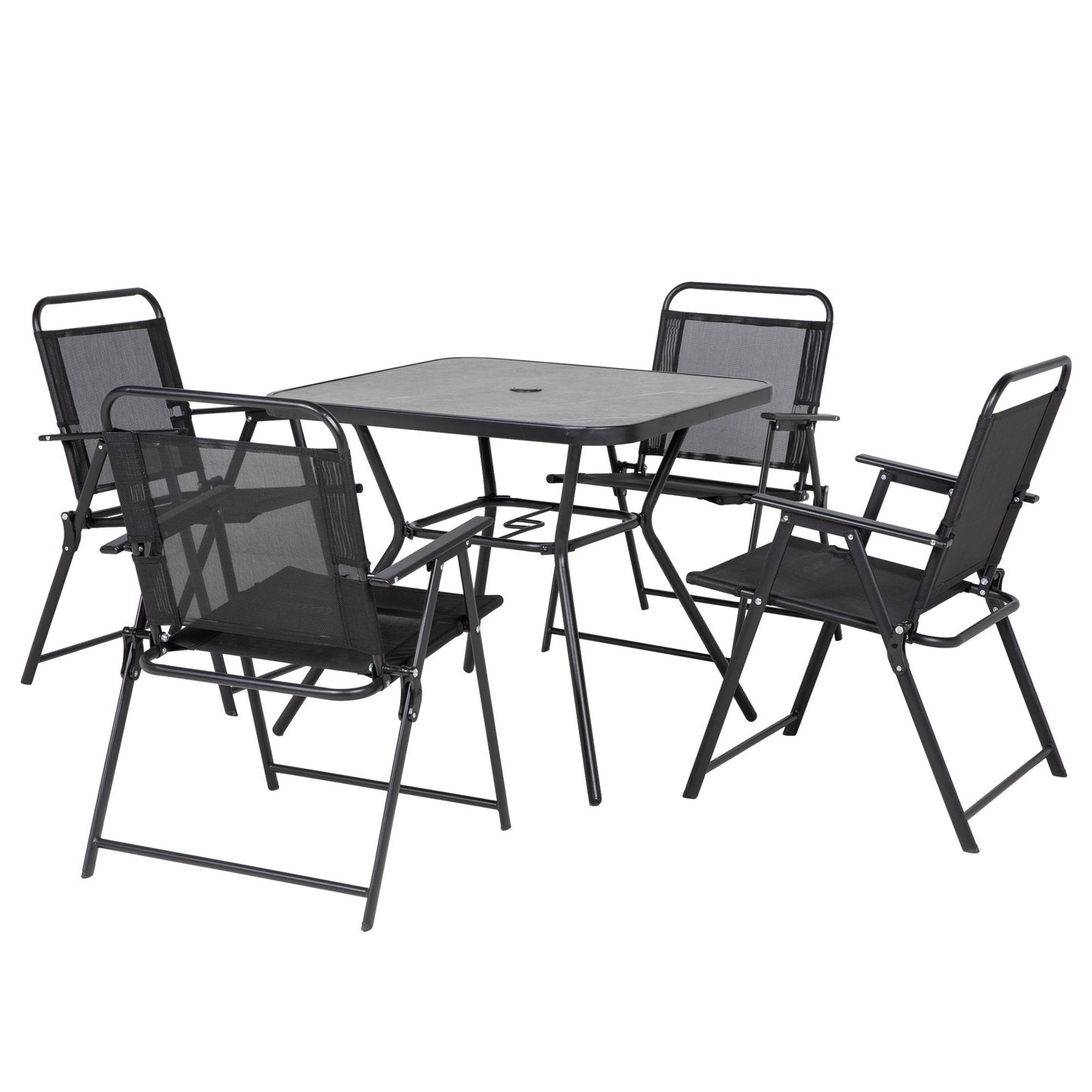 Foldable 5-Piece Outdoor Dining Set with Armchairs & Umbrella Hole, Black Bistro Sets Multi Colour  at Gallery Canada