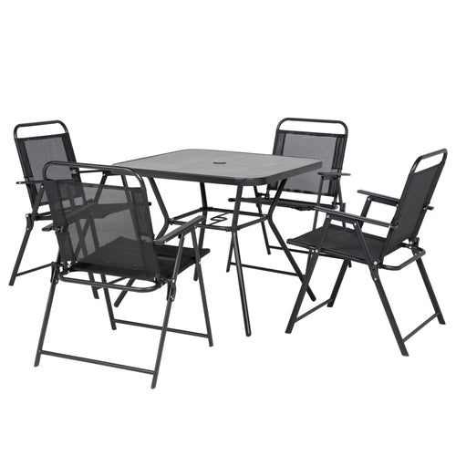 Foldable 5-Piece Outdoor Dining Set with Armchairs & Umbrella Hole, Black