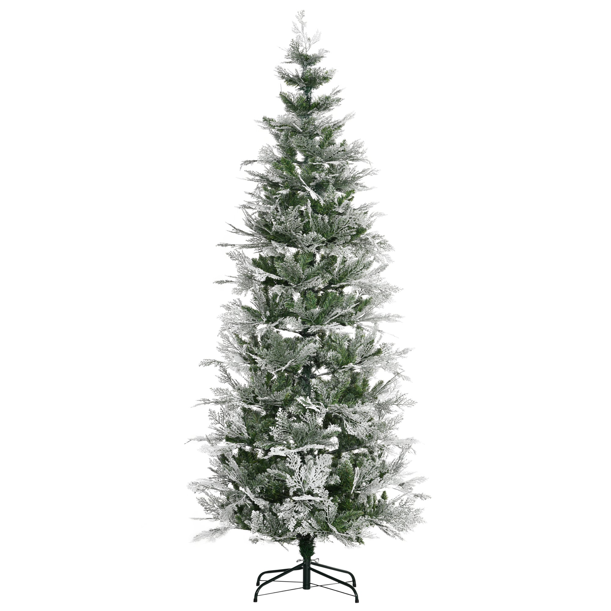 7.5 Feet Pencil Snow Flocked Artificial Christmas Tree with 880 Realistic Cypress Branches, Auto Open, Green Pencil Christmas Trees Green  at Gallery Canada