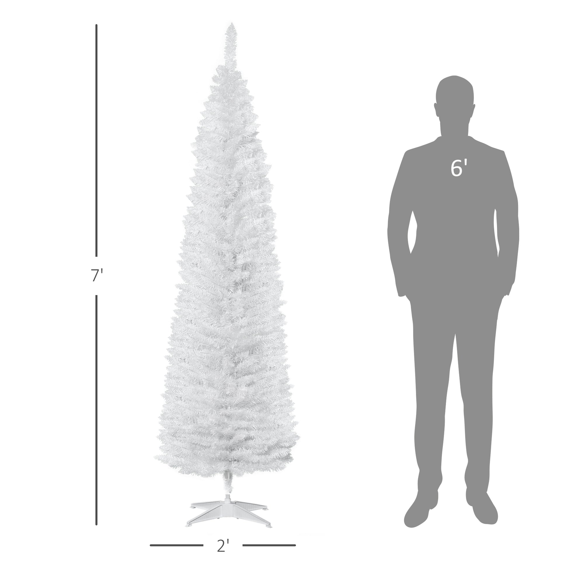 7' Pencil Christmas Tree, Slim Artificial Xmas Tree with Realistic Branches, Sturdy Metal Stand, White Pencil Christmas Trees   at Gallery Canada