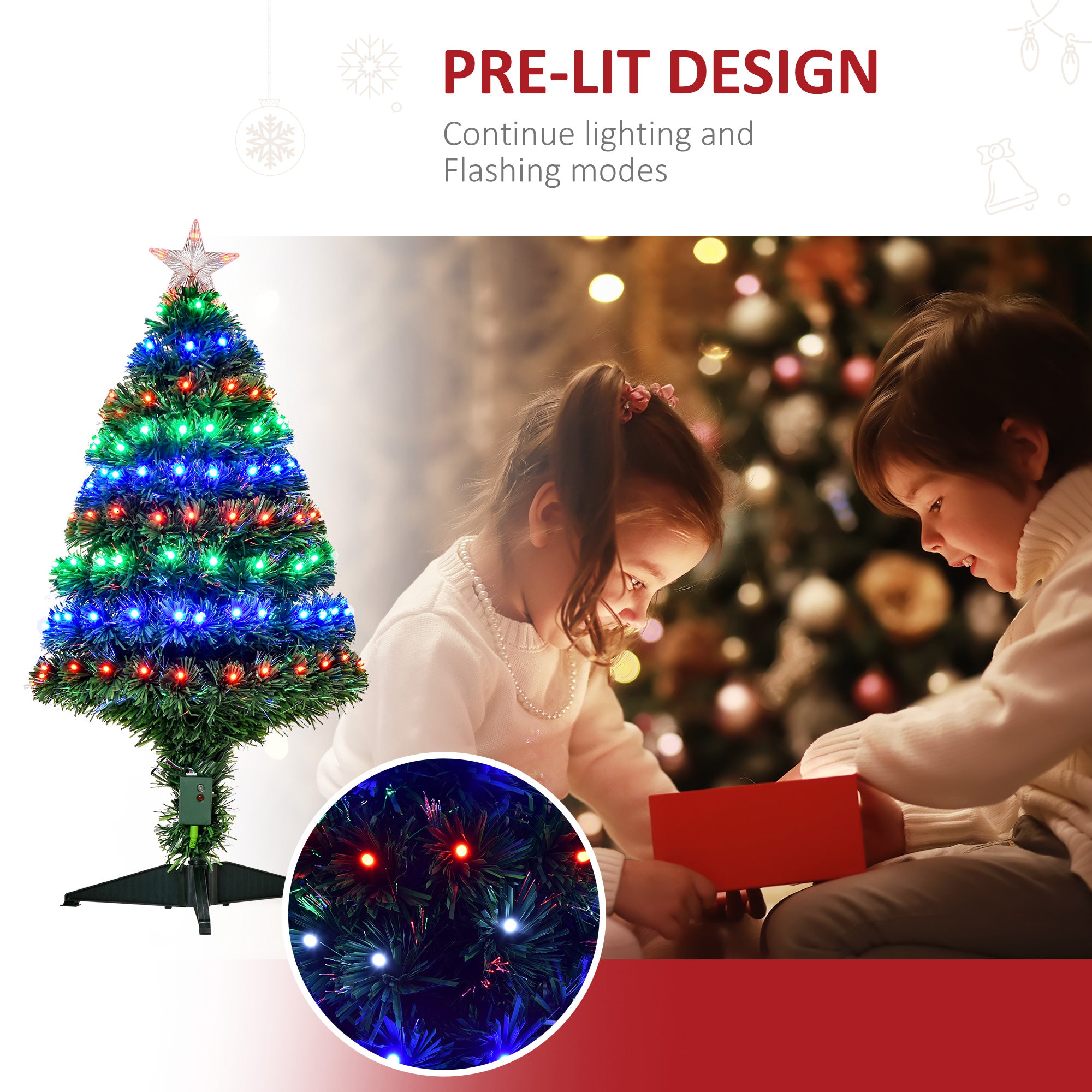 3FT Pre-lit LED Optical Fiber Christmas Tree Artificial Holiday Décor with Stand Pre Lit Christmas Trees   at Gallery Canada