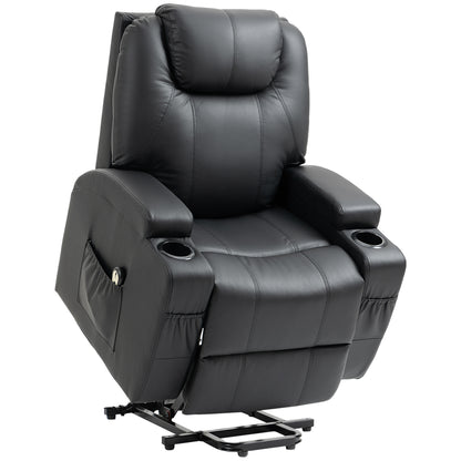 Power Lift Chair for Elderly, PU Leather Recliner Sofa Chair with Footrest, Remote Control, Side Pockets and Cup Holders, Black Electric Power Lift Chairs   at Gallery Canada