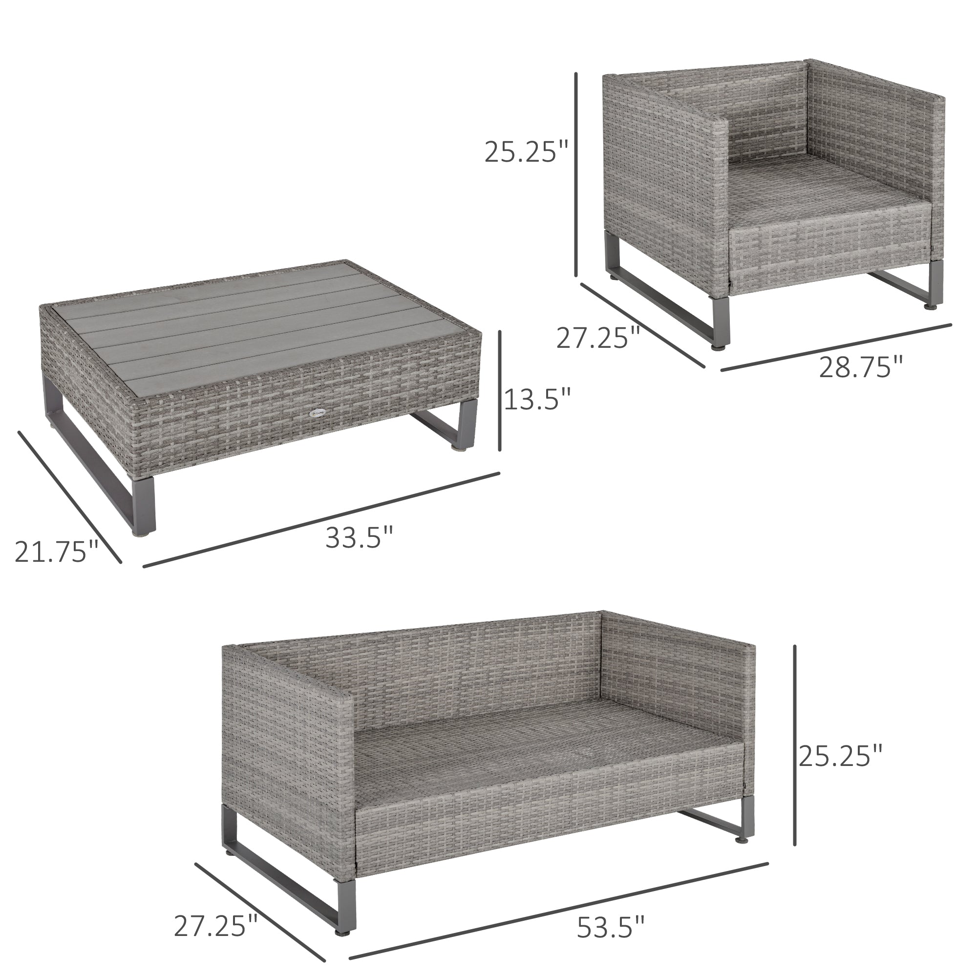 Deluxe 4-Piece PE Rattan Patio Furniture Set with Cushions and Coffee Table, Grey Patio Furniture Sets   at Gallery Canada