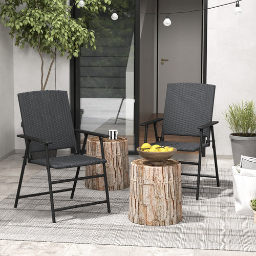 Outdoor Wicker Dining Chair Set of 2 with Steel Frame Black