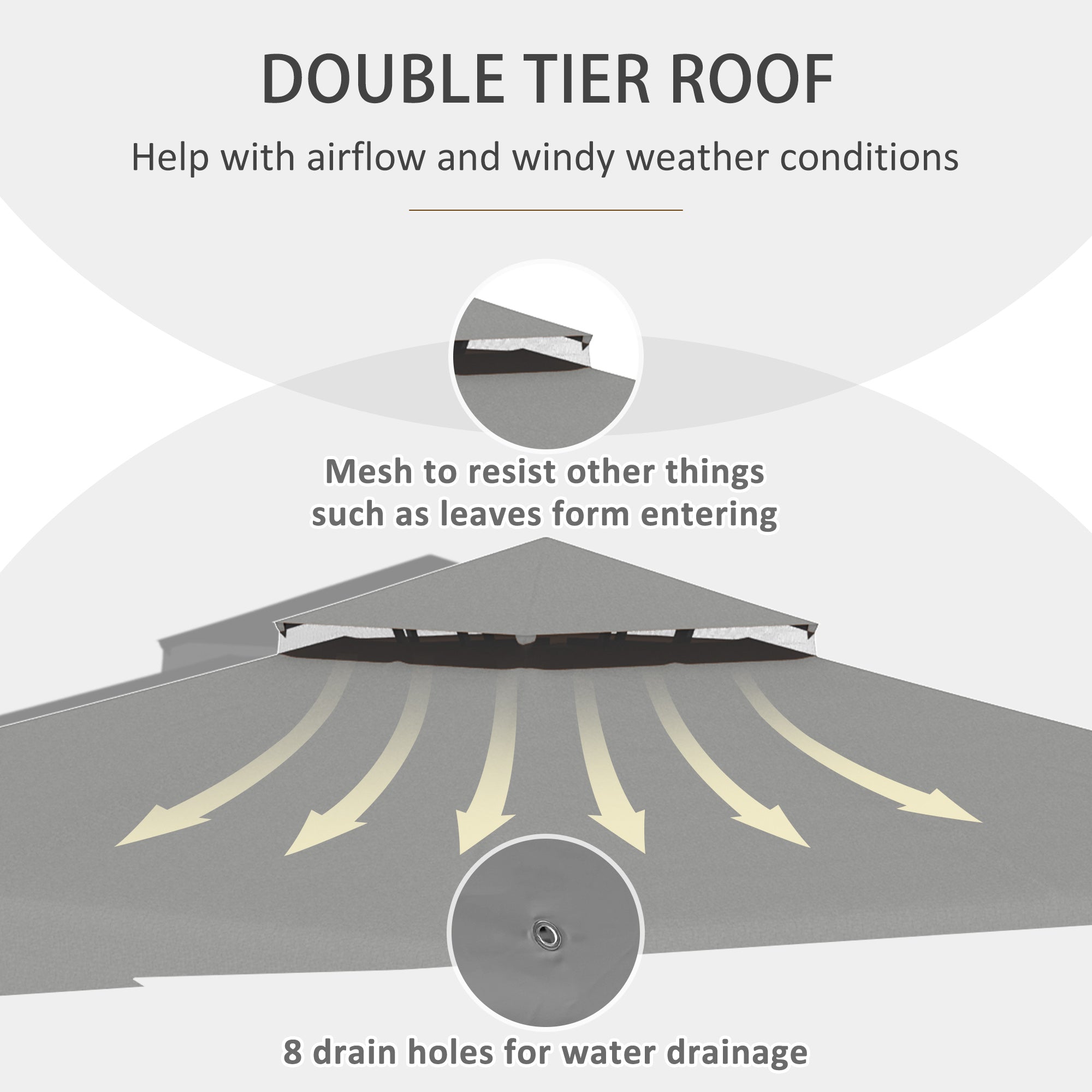 9.8' x 9.8' Gazebo Replacement Canopy, Gazebo Top Cover with Double Vented Roof for Garden Patio Outdoor (TOP ONLY), Grey Gazebo Canopy Replacement   at Gallery Canada