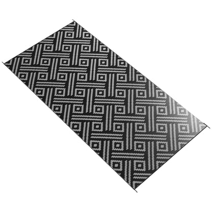 Reversible Outdoor Rug Waterproof Plastic Straw RV Rug with Carry Bag, 9' x 18', Black and Grey Geometric Outdoor Reversible Rugs Options  at Gallery Canada