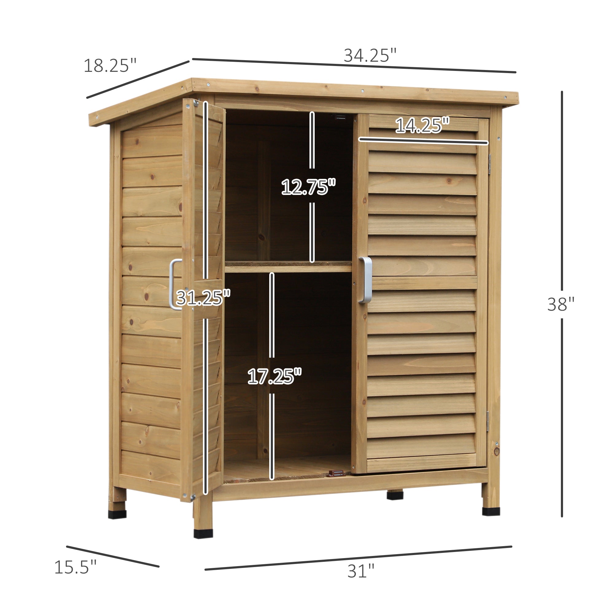 Wooden Garden Storage Shed Kit Wood Garage Tool Organisation Cabinet with 2 Door , 34