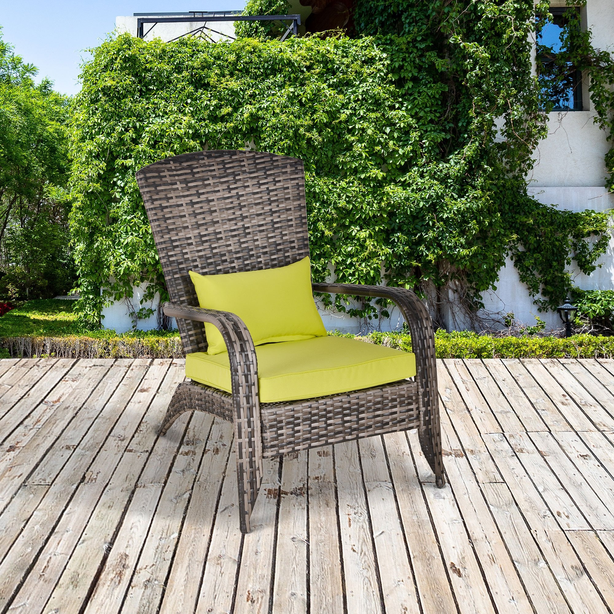 Wicker Adirondack Chair with Cushions, Tall Backrest, Armrests for Patio, Green Patio Chairs   at Gallery Canada