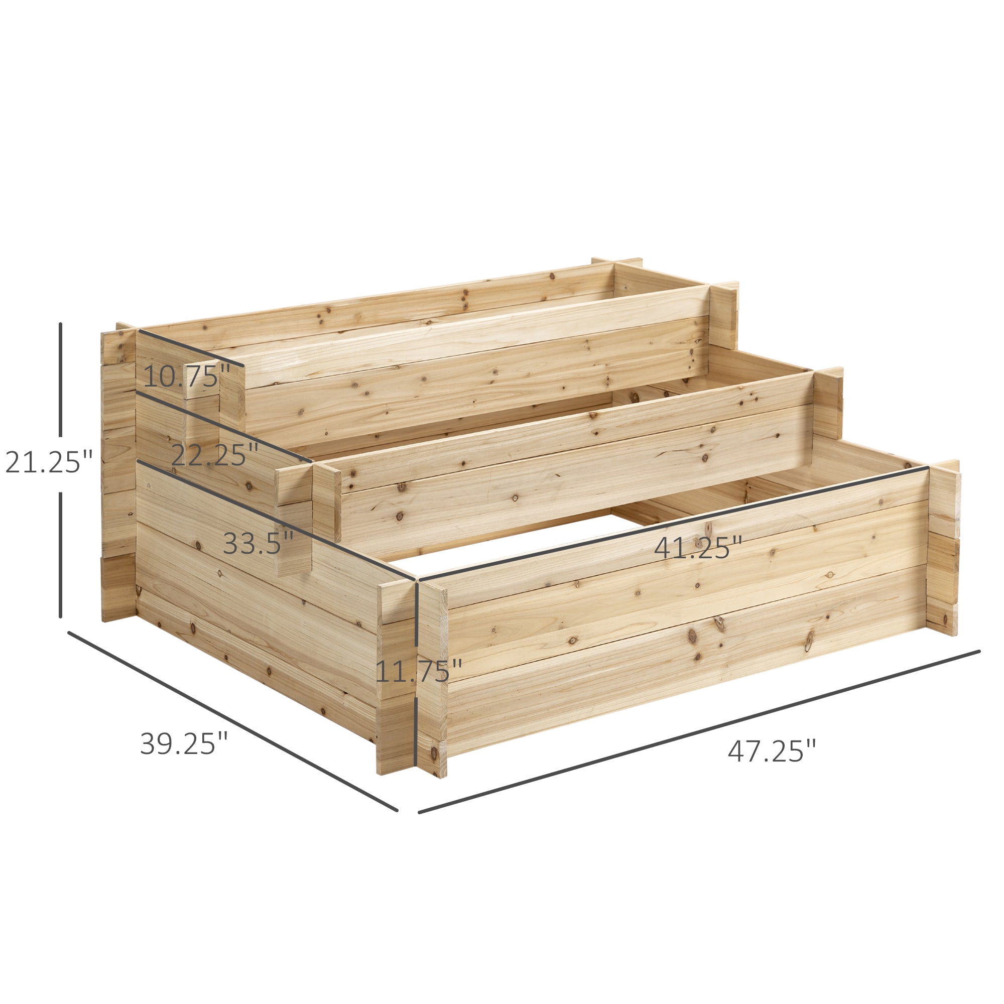 3-Tier Wood Raised Garden Bed, Elevated Planting Box, Outdoor Vegetable Flower Container, Herb Garden Indoor Kit, Natural Wooden Planter Boxes   at Gallery Canada