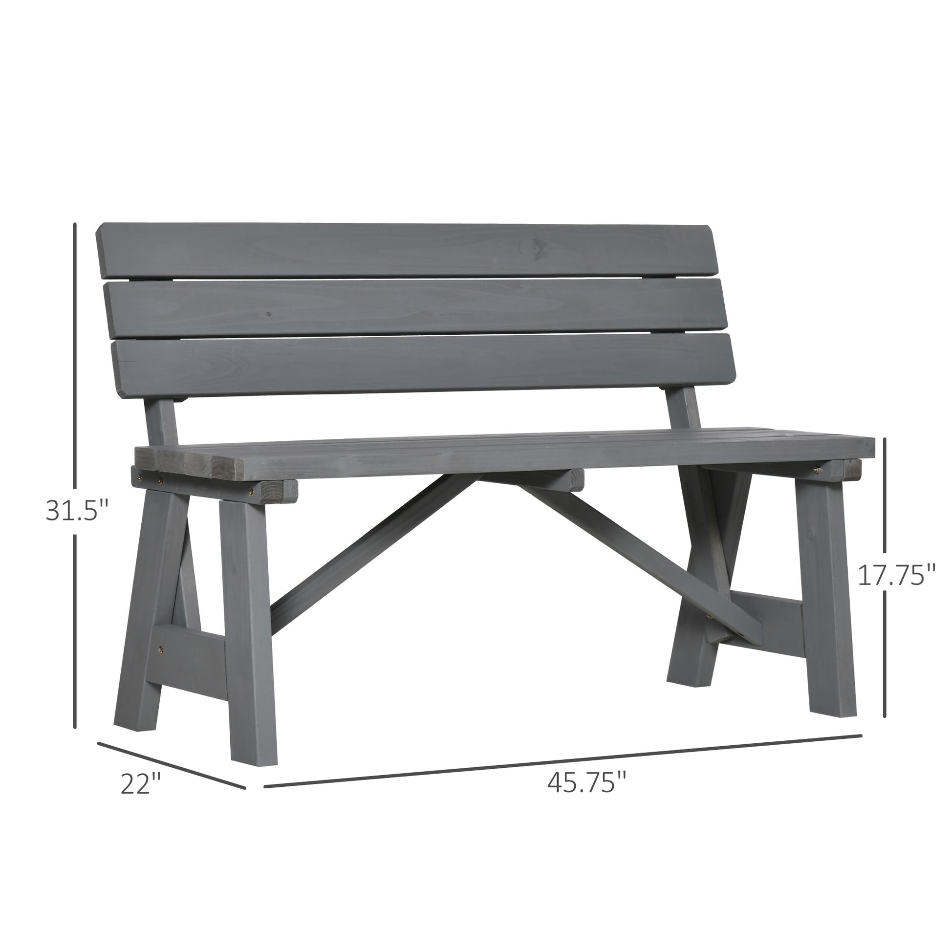 Wooden Garden Bench for Outdoor, 2-person Patio Bench, Loveseat Furniture for Lawn, Deck, Yard, Porch and Entryway, Grey Outdoor Benches   at Gallery Canada