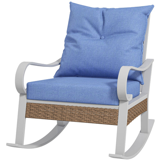 Outdoor Rocker, Porch Rocking Chair with Soft Cushion, Rattan Decoration for Garden, Patio, Balcony, Lawn, Light Blue Outdoor Rocking Chairs Multi Colour  at Gallery Canada