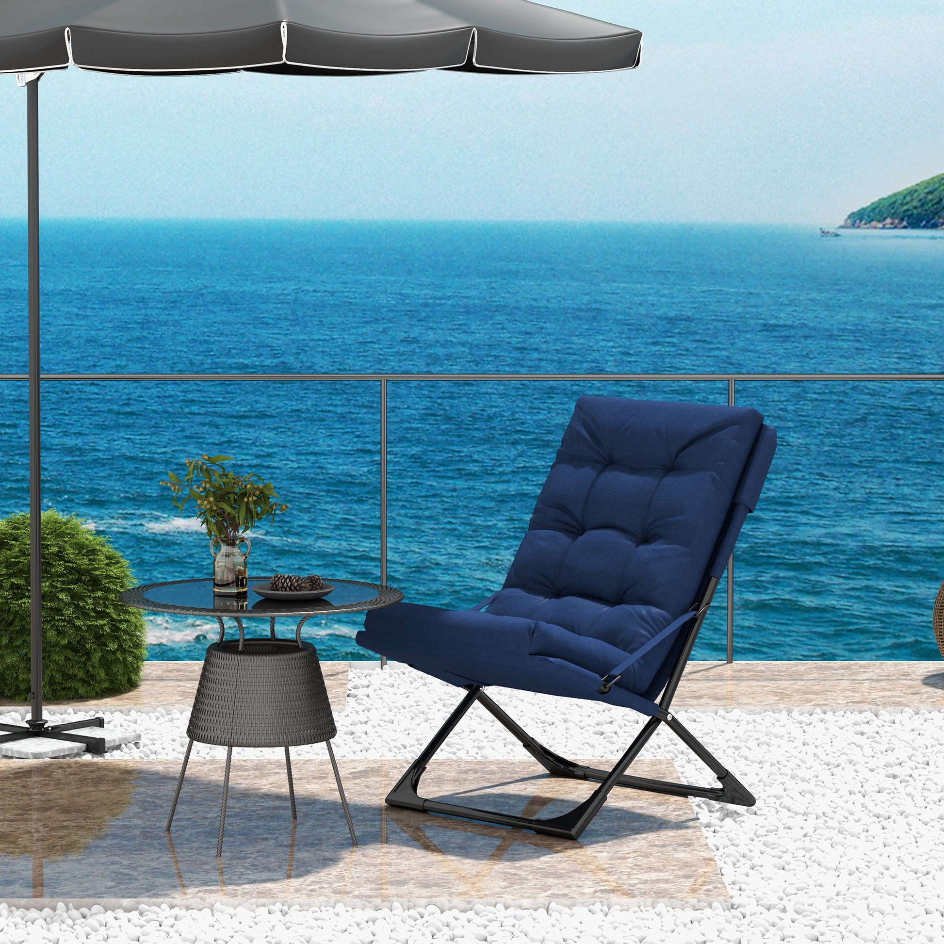 Outdoor Folding Lawn Chair, Foldable Chair with Cushion, Armrest and Steel Frame for Poolside, Deck, Backyard Patio Chairs   at Gallery Canada