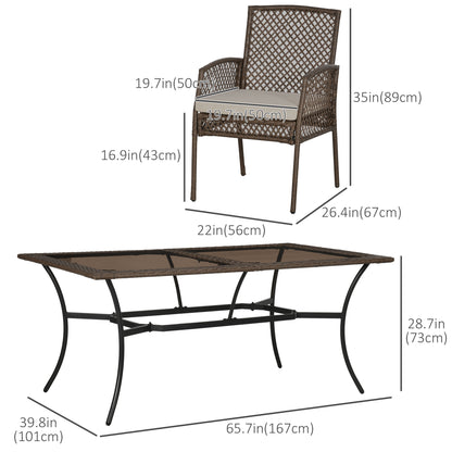 7-Piece Wicker Patio Dining Set with Cushions, Glass Table, 6 Chairs, Beige Outdoor Dining Sets   at Gallery Canada