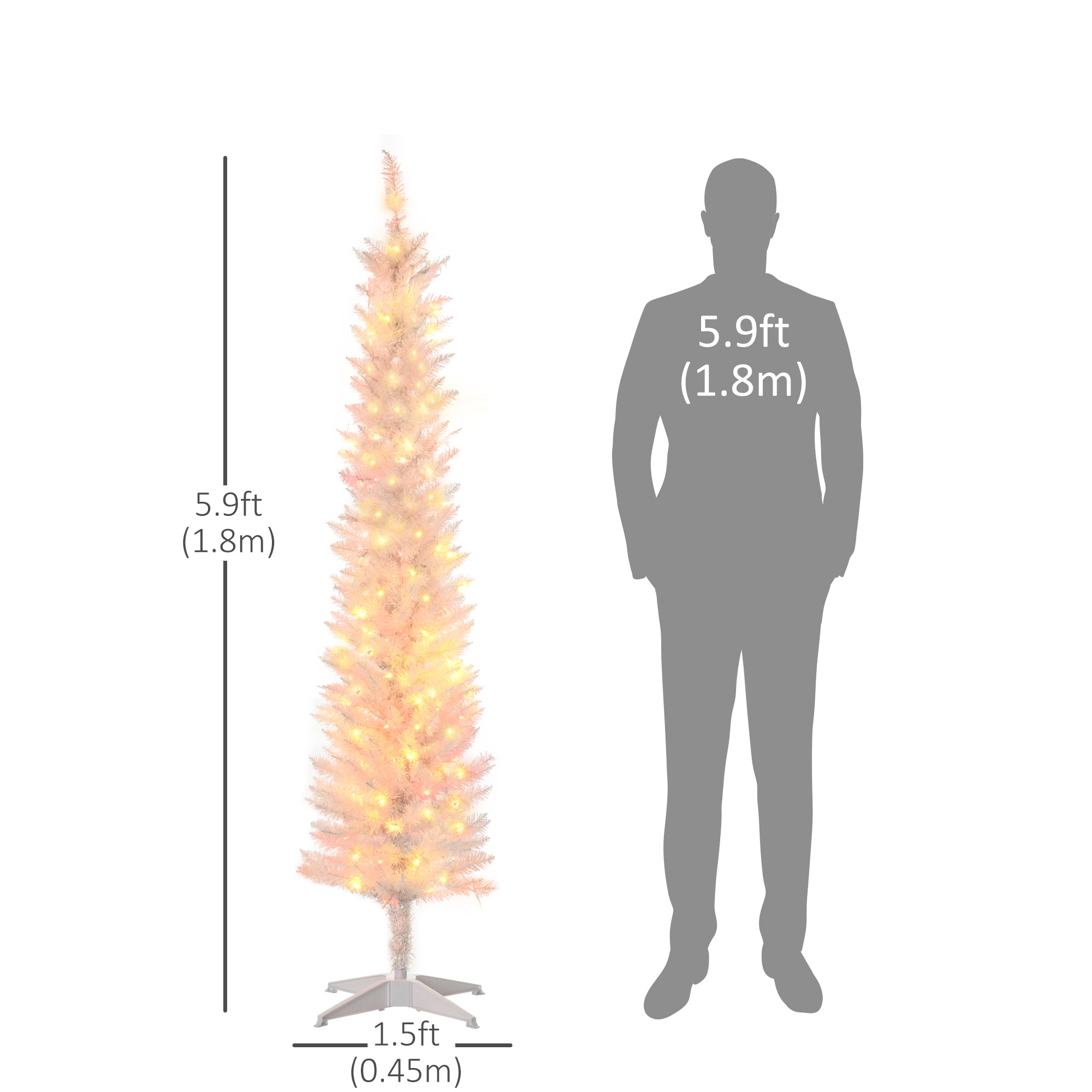 6' Prelit Christmas Trees, Pencil Artificial Christmas Tree with Colourful Surface Tips, Colourful LED Lights, White Pencil Christmas Trees   at Gallery Canada