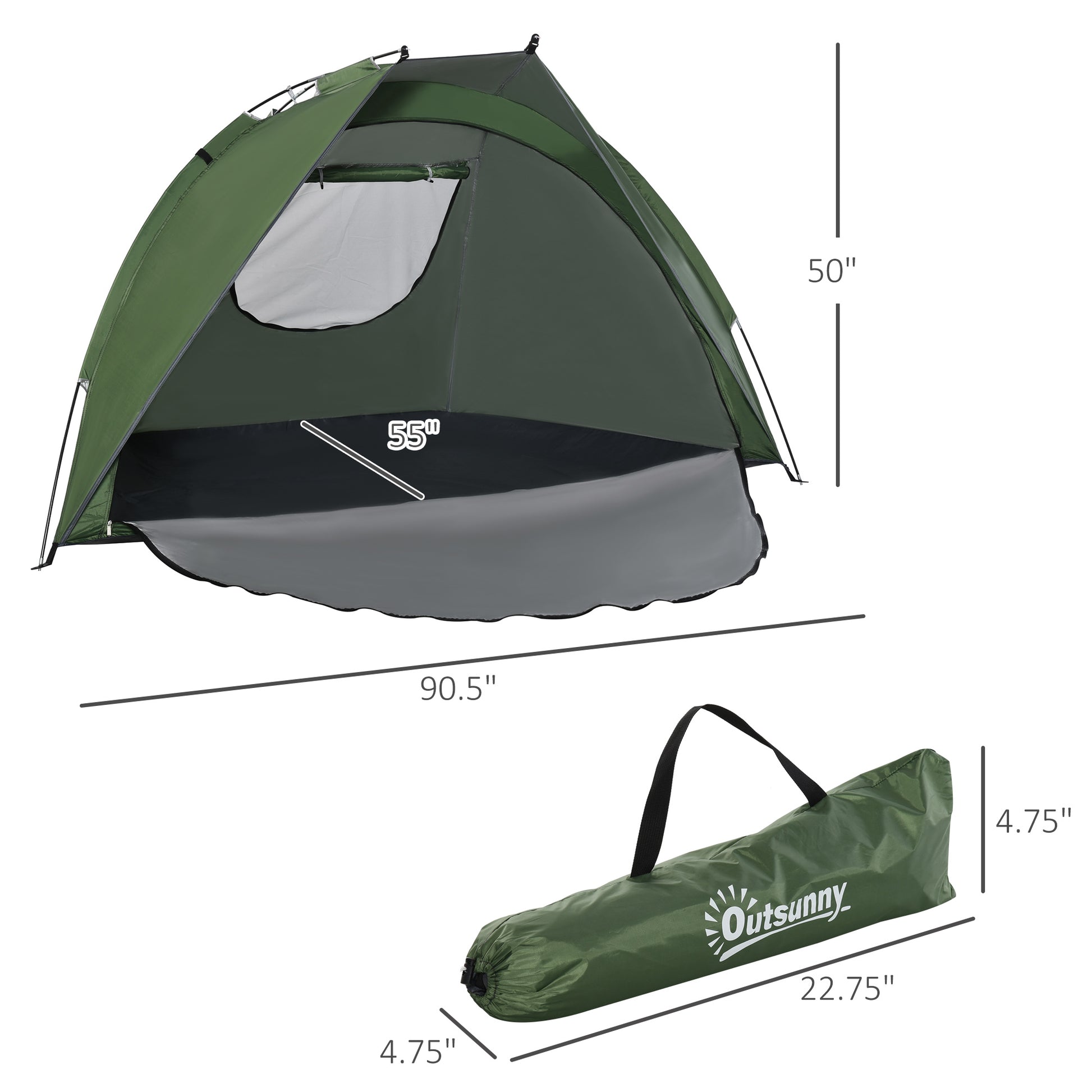 Pop Up Tent, Beach Tent, UV Protected Sun Shelter with Carry Bag and Ground Stakes for 2-3 Person, Green Beach Accessories   at Gallery Canada