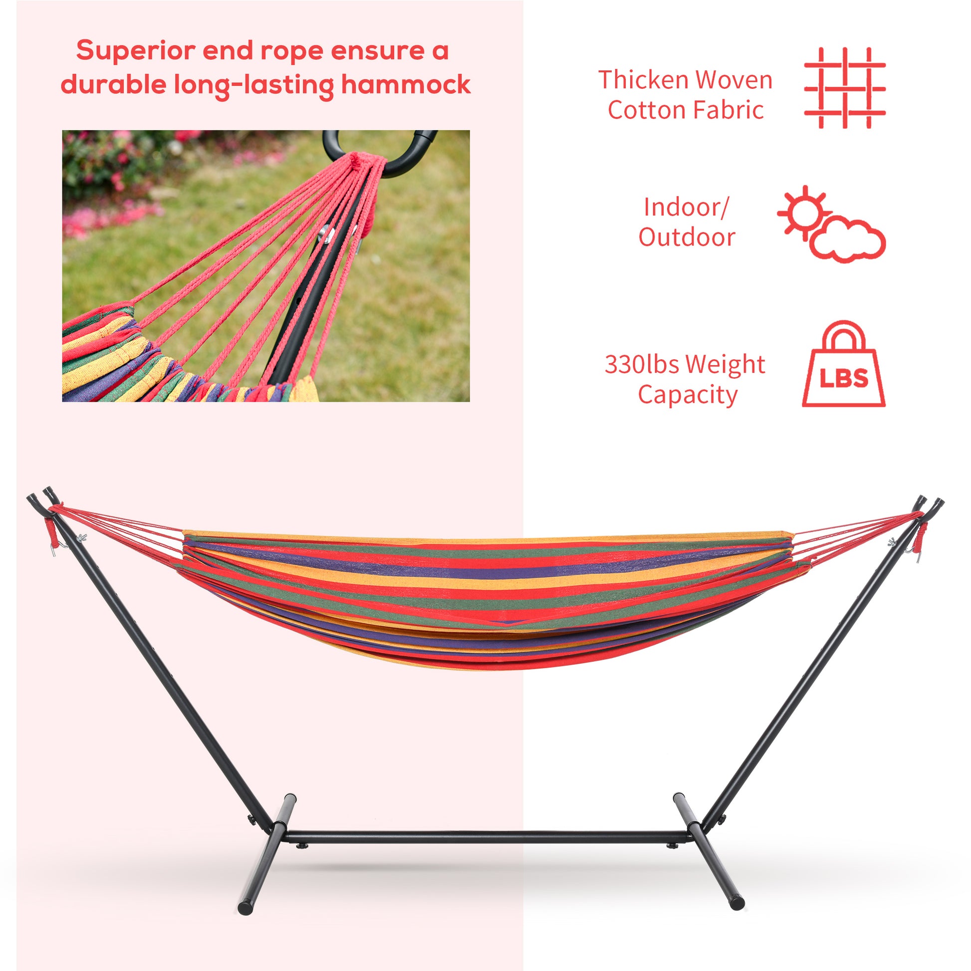 Adjustable Fabric Hammock with Stand and Carrying Case for Indoor/Outdoor, Multi Colour Hammocks with Stand   at Gallery Canada