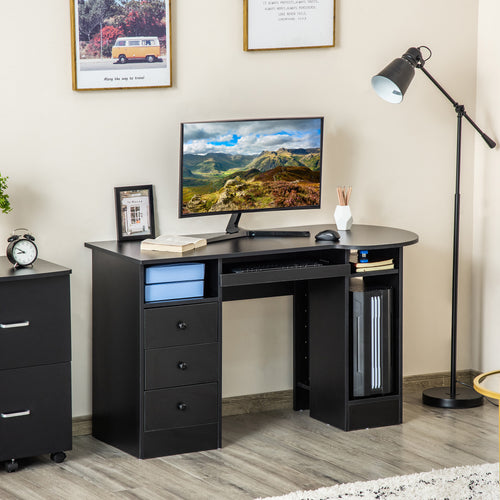 Modern Home Office Desk with Storage, Shelves, Drawers, Keyboard Tray, Black