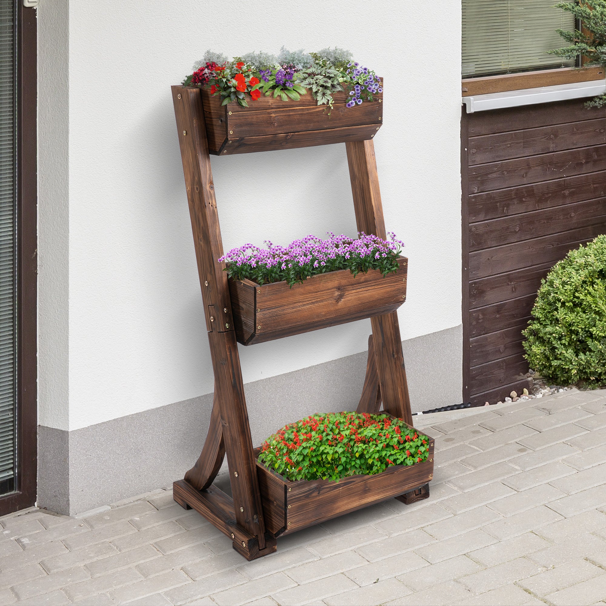 3-Tier Raised Garden Bed Vertical Freestanding Outdoor Wooden Flower Rack Flower Pot Stands Plant Stands   at Gallery Canada