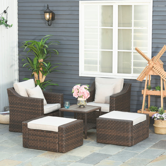 Outdoor Rattan Wicker 5-Piece Patio Set with Cushions and Coffee Table, Beige Patio Furniture Sets Beige  at Gallery Canada