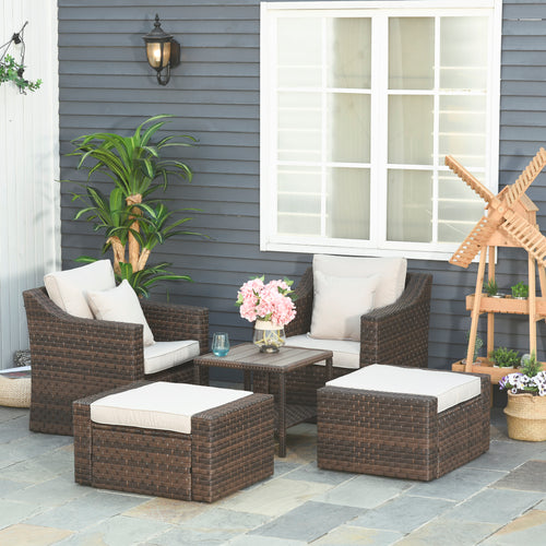 Outdoor Rattan Wicker 5-Piece Patio Set with Cushions and Coffee Table, Beige