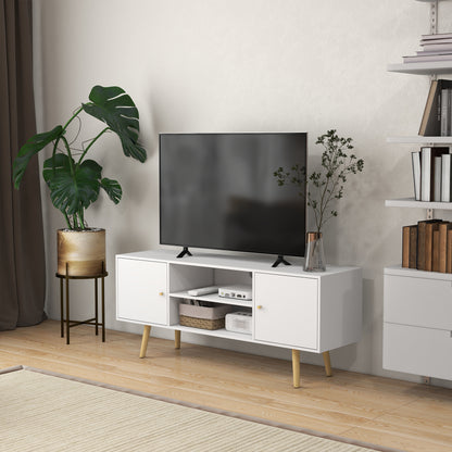 TV Stand Cabinet for TVs up to 55 Inches, Entertainment Unit with Storage Shelves and Wood Legs for Living Room, White TV Stands   at Gallery Canada