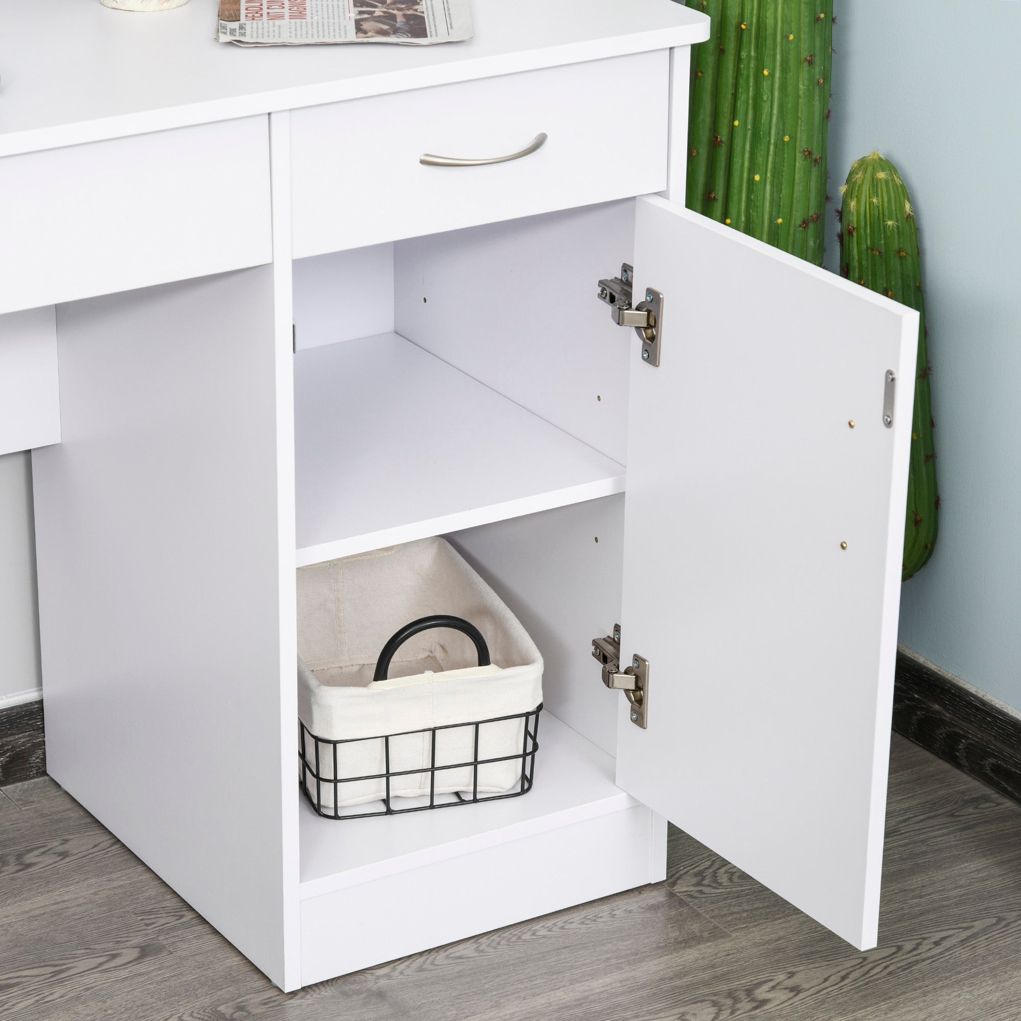 Computer Desk with Storage Drawers, Study Writing Table with Cabinet Adjustable Shelf for Home Office Workstation Bedroom, White Writing Desks   at Gallery Canada