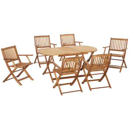 7 Piece Wood Patio Dining Set for 6, Dining Table and Chairs Set with Umbrella Holes, Folding Outdoor Patio Furniture, Teak Outdoor Dining Sets Teak  at Gallery Canada