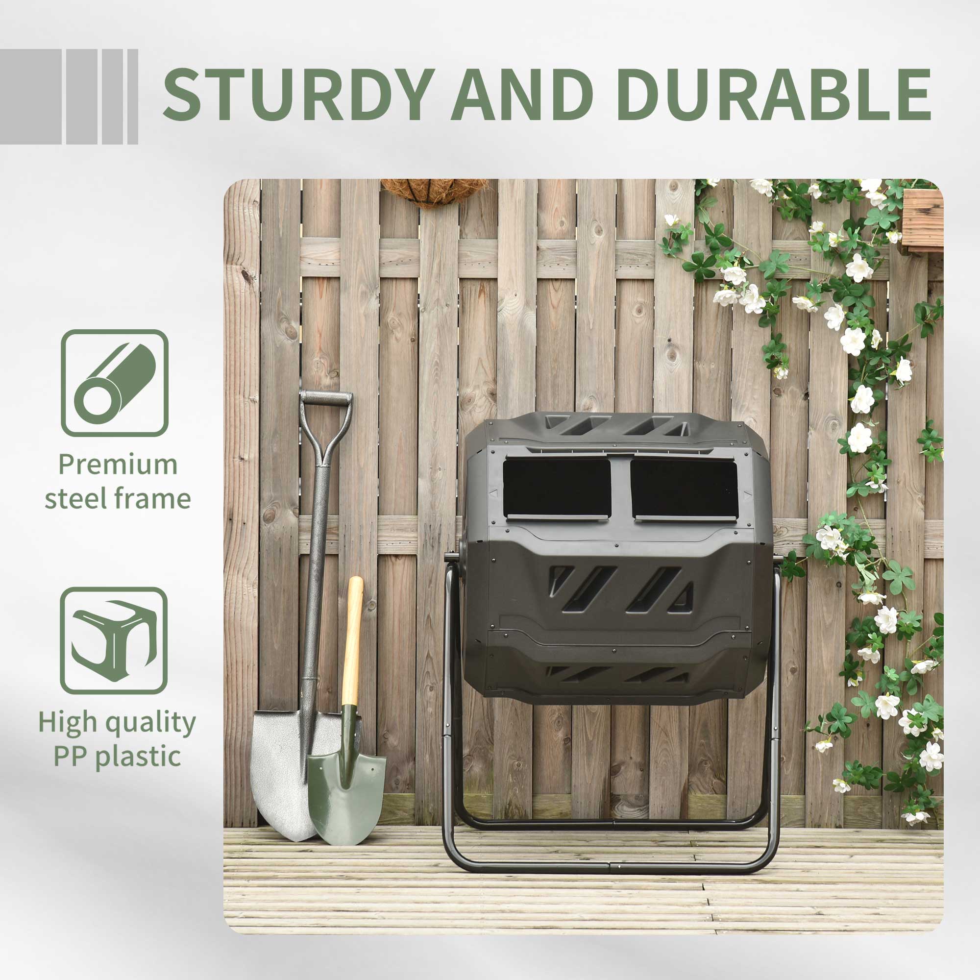 Tumbling Compost Bin Outdoor Dual Chamber 360° Rotating Composter 43 Gallon w/ Sliding Doors &; Solid Steel Frame, Green Outdoor Compost Bin   at Gallery Canada