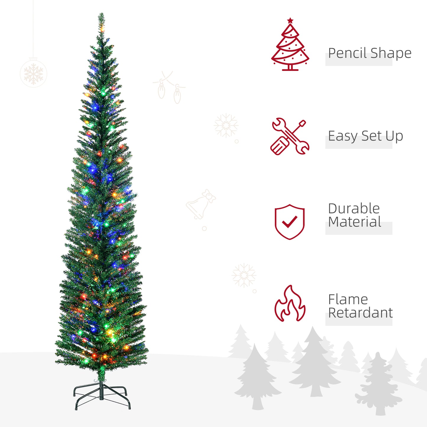 7.5' Artificial Pencil Christmas Trees Holiday Decoration with Colourful LED Lights, Steel Base, Skinny Shape Pencil Christmas Trees   at Gallery Canada