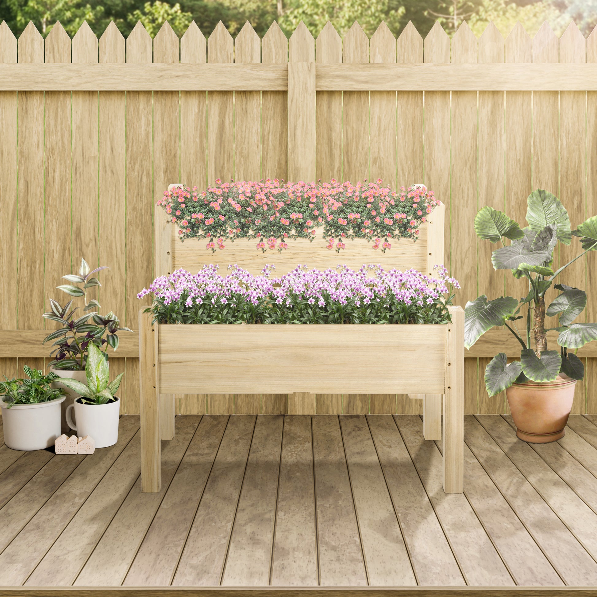 34"x34"x28" 2-Tier Raised Garden Bed Wooden Planter Box for Backyard, Patio to Grow Vegetables, Herbs, and Flowers Elevated Garden Beds   at Gallery Canada