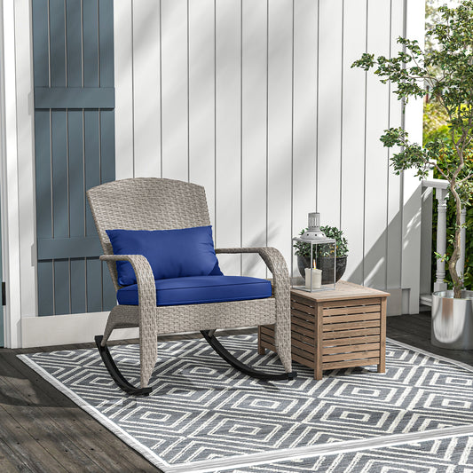 Adirondack Chair, Outdoor Wicker Rocking Chair with High Back, Seat Cushion and Pillow for Porch, Balcony, Dark Blue - Gallery Canada