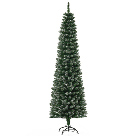 6FT Artificial Snow Dipped Christmas Tree Xmas Pencil Tree Holiday Home Indoor Decoration with Foldable Black Stand, Green Artificial Christmas Trees Green  at Gallery Canada