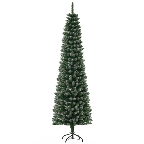 6FT Artificial Snow Dipped Christmas Tree Xmas Pencil Tree Holiday Home Indoor Decoration with Foldable Black Stand, Green