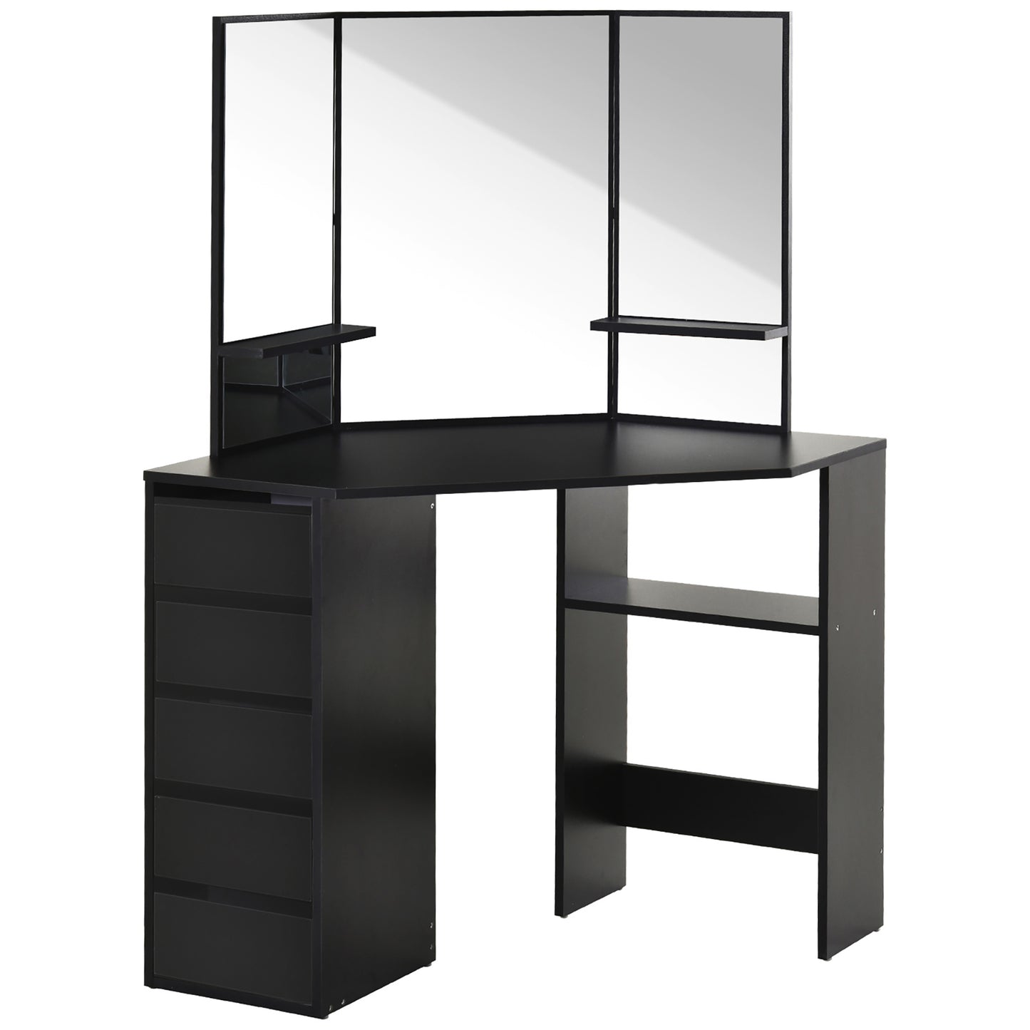 Corner Vanity Table, Makeup Desk with Tri-Fold Mirror and 5 Drawers, Black Dressing & Vanity Tables Black  at Gallery Canada