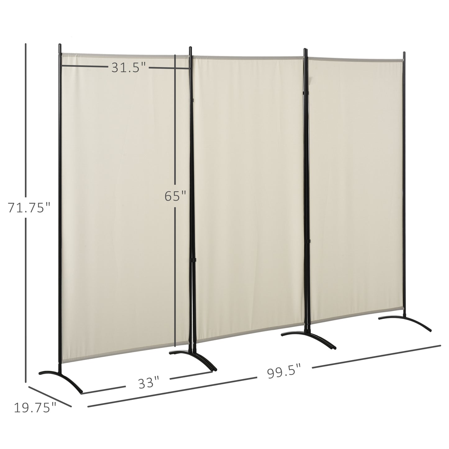 3-Panel Folding Room Divider, Privacy Screen, Indoor Separator Partition for Bedroom, Office, 100"x72", Beige Room Dividers   at Gallery Canada