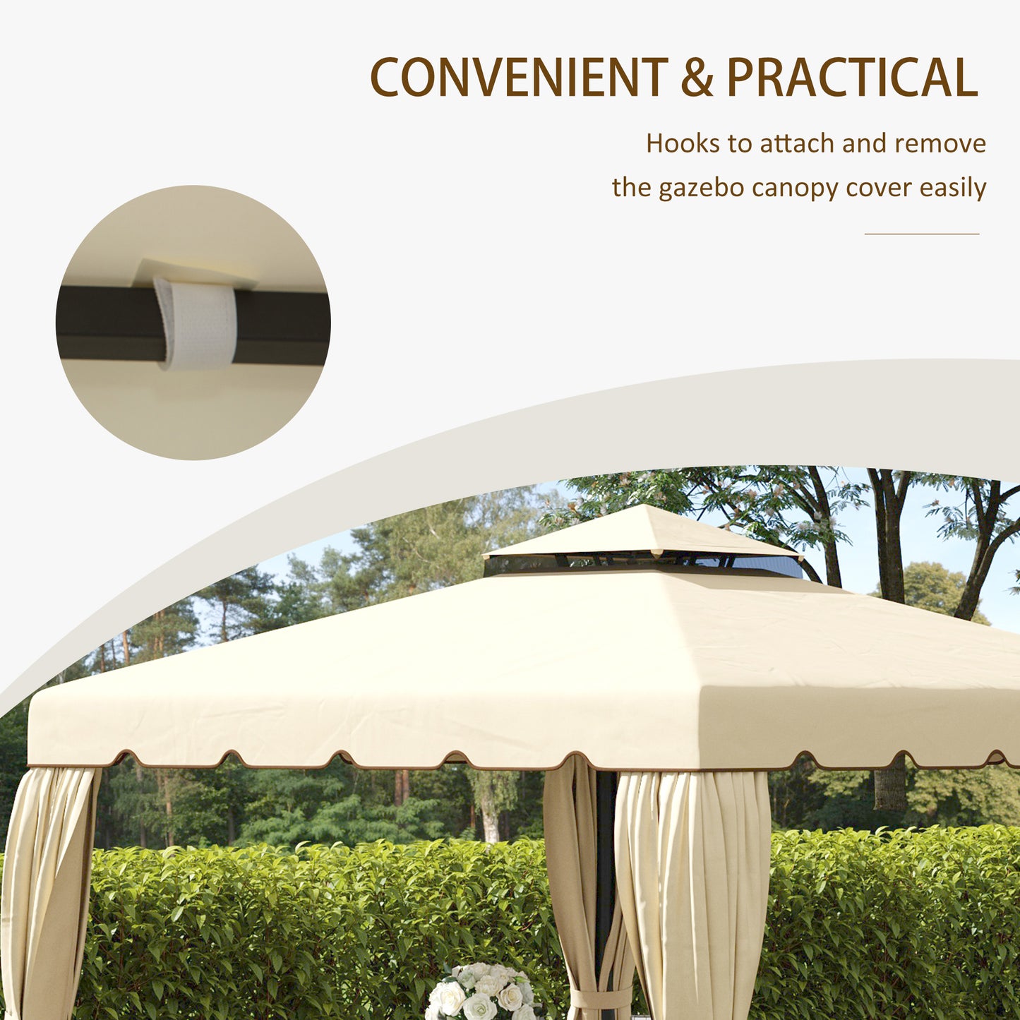 9.8' x 9.8' Gazebo Replacement Canopy, Gazebo Top Cover with Double Vented Roof for Garden Patio Outdoor (TOP ONLY), Beige Gazebo Canopy Replacement   at Gallery Canada