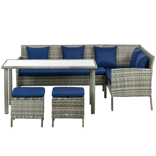 5 Pieces Wicker Patio Conversation Dining Furniture Set with Cushions, Table and Ottomans, Navy Blue - Gallery Canada